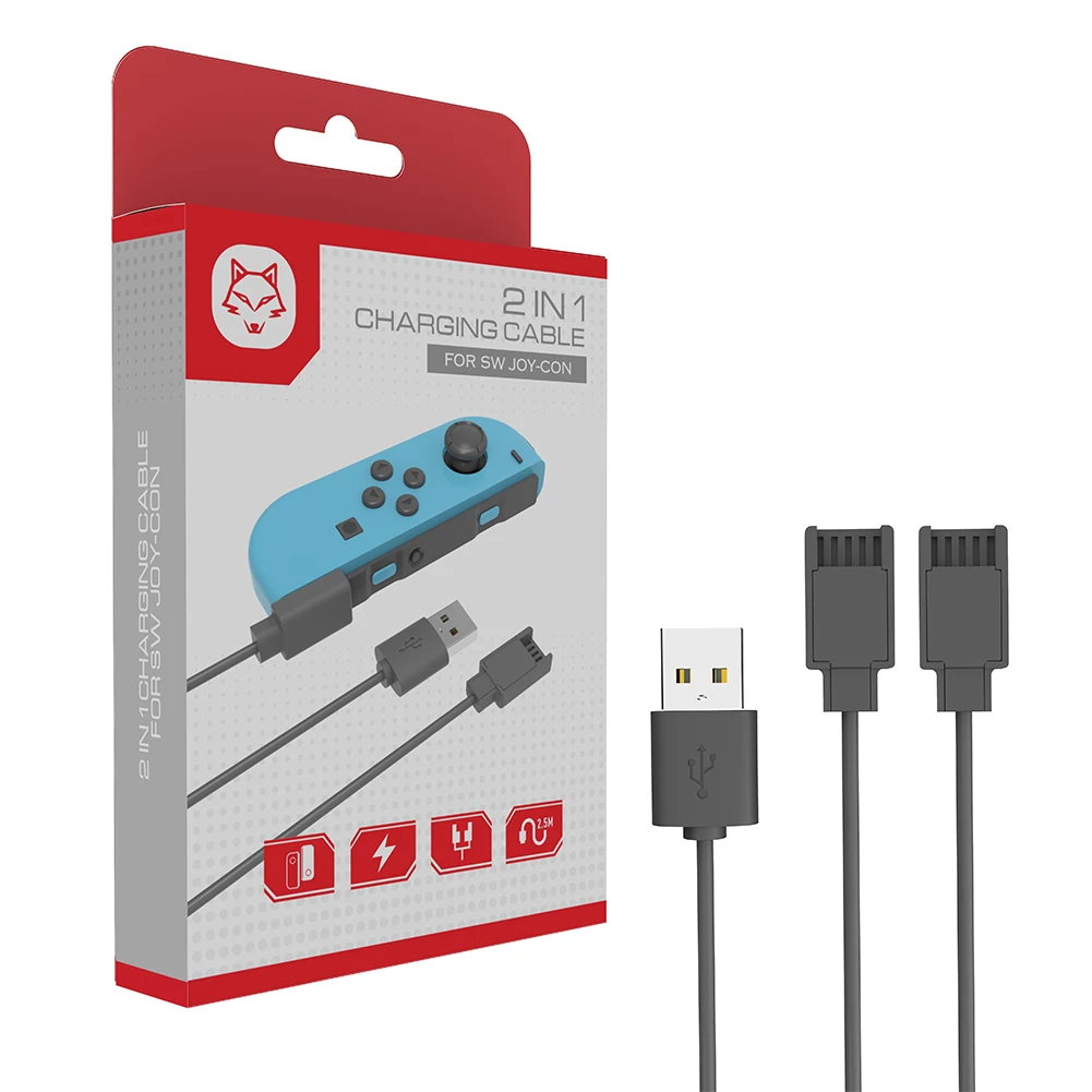 كابل شاحن USB لوحدة تحكم Joycon 2 في 1 كابل شحن كابل شاحن محمول لشاحن وحدة التحكم التبديل