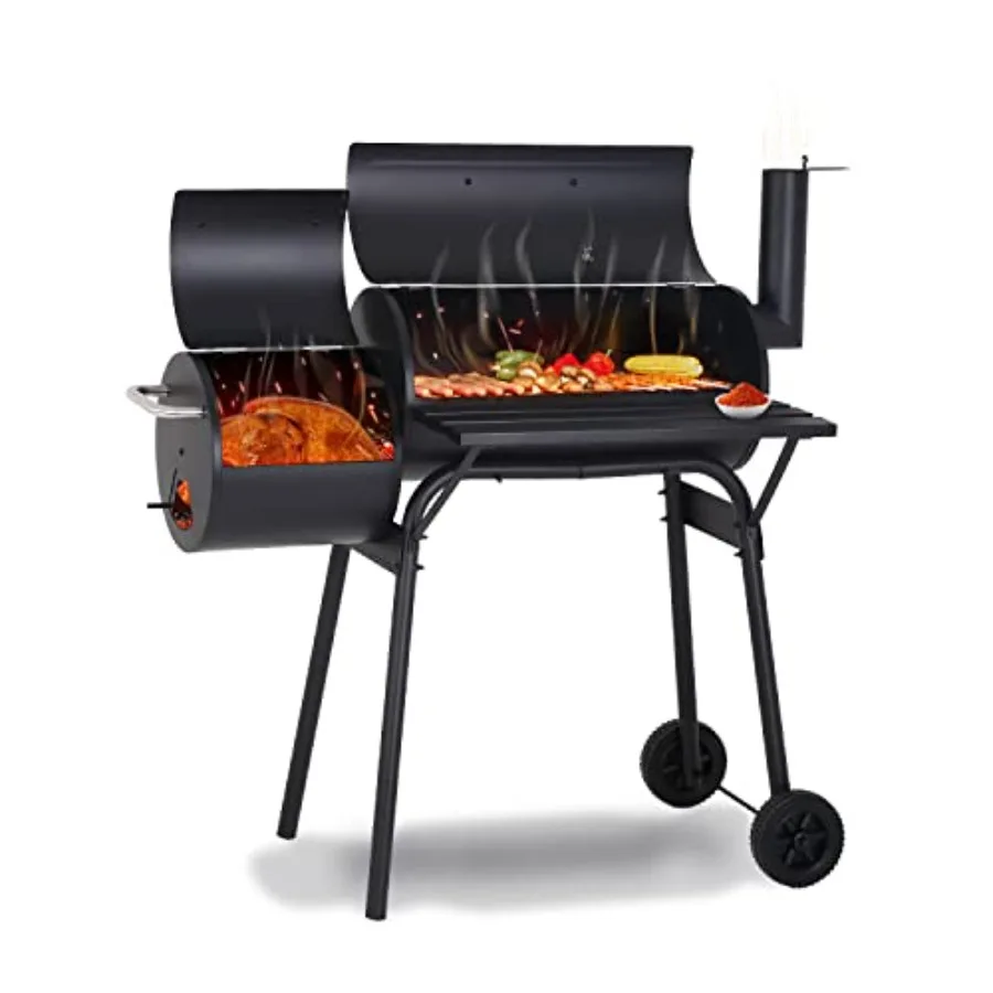 

Portable Charcoal Grill with Wheels for Backyard Camping Picnics: Outdoor Barbecue Grill Offset Smoker with Efficient Heat Dist