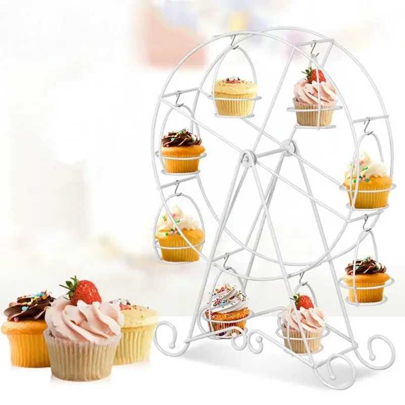 

8 Cups Metal Rotating Ferris Wheel Cupcake Dessert Stand Cake Holder Display Bir