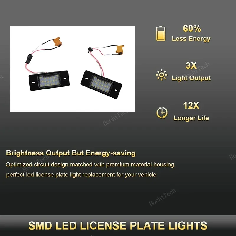 2Pcs LED Car Number License Plate Light 12V For VW Tiguan 09-12 Golf 5 Touareg MK1 Passat B5.5 Porsche Cayenne 955 957 2002-2010