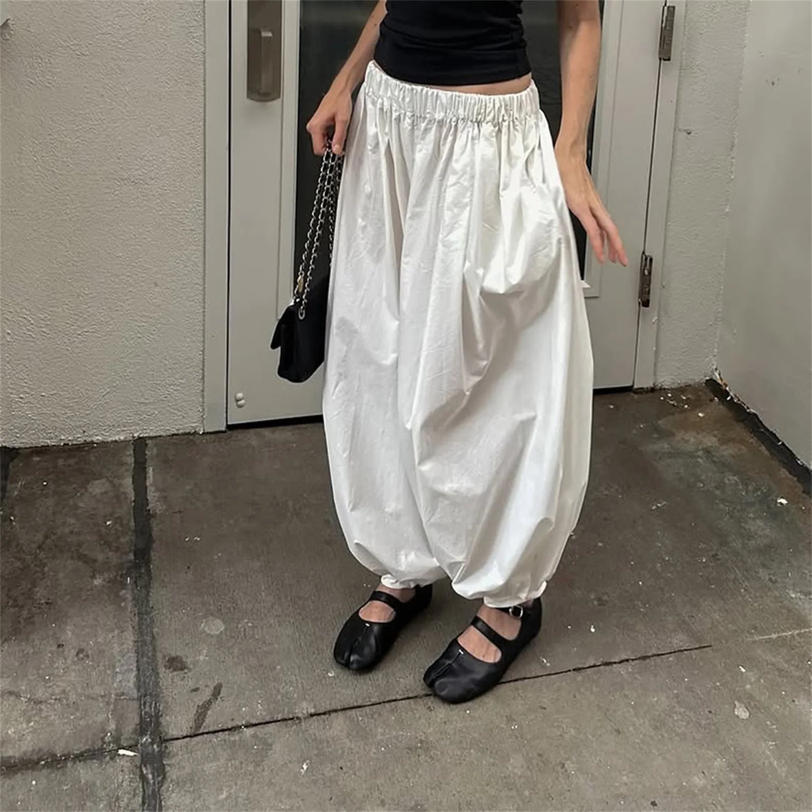 Mode poche Bloomers pantalon femme pantalon plissé ample taille haute Patchwork pansement Streetwear jambe large femmes pantalon