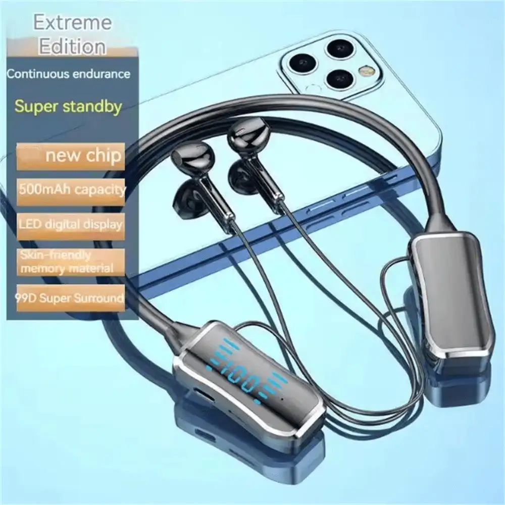 LED Display Stereo Wireless Bluetooth Earphones Magnetic Hanging Neck Headphones Headset Sports Gamer Headsets Noise Reduction view 3