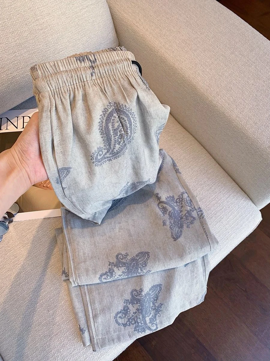 Plones casus hoados con estampado floral retro, plones de pierna recta de cintura alta para hombres y mujeres, p...