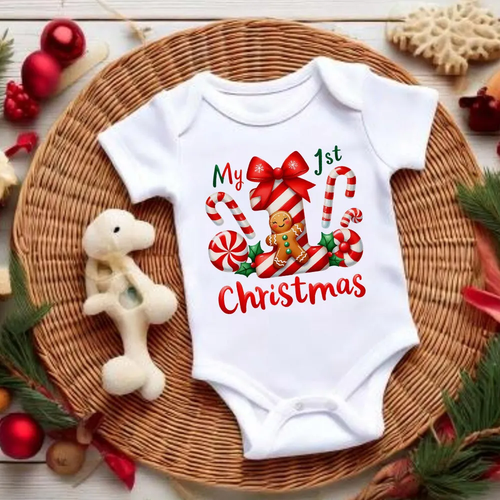 

My 1st Christmas Print Baby Romper Boys Girls Short Sleeve Romper Xmas Toddler Jumpsuit Outfit Christmas Party Infant Bodysuit