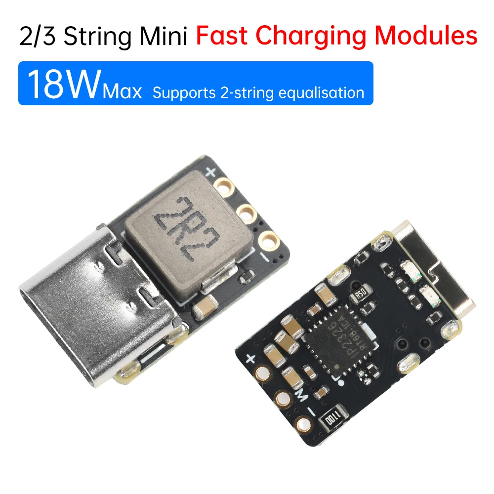 2S/3S Mini 18W Fast Charging Module DC 4.5-9.5V 3.7V TYPE-C Boost Step Up Power Module Dual LED Indicators for Drones/Tools