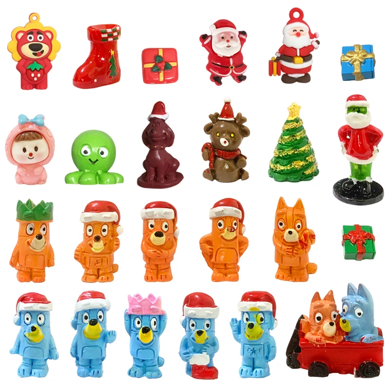 Bluey-Calendrier de l'Avent en PVC pour Enfant, Jouet Kawaii, Récompense 24 Jours, Compte à Rebours, Figurine d'Action, Modèle Beurre, Cadeau de Noël et d'Halloween