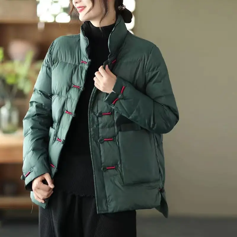 

Утепленная хлопковая куртка с воротником-стойкой на пуговицах, теплая хлопковая куртка-пуховик в стиле ретро, зимняя верхняя одежда для женщин, модная