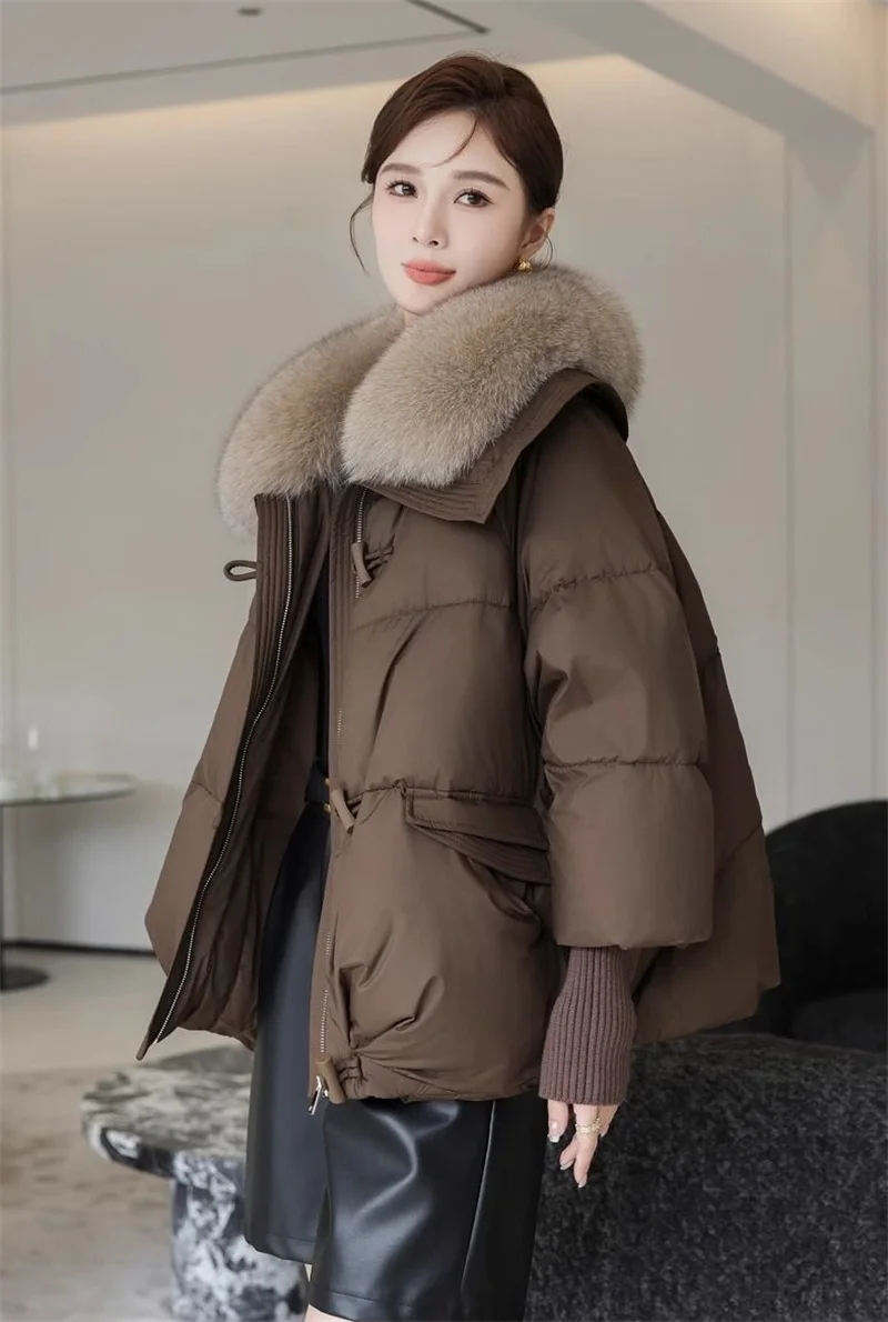 Winter New 2025 Down Cotton Jacket Short Parka Coat Western Korean Version Loose Cotton Jacket Big Fur Collar Thick Overcoat