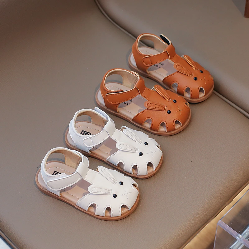 Toddler Children Sandals Rabbit Lovely White Brown Kids Summer Shoes Unisex Breathable Flexiable Comfy Boys Girls Shoes 21-30