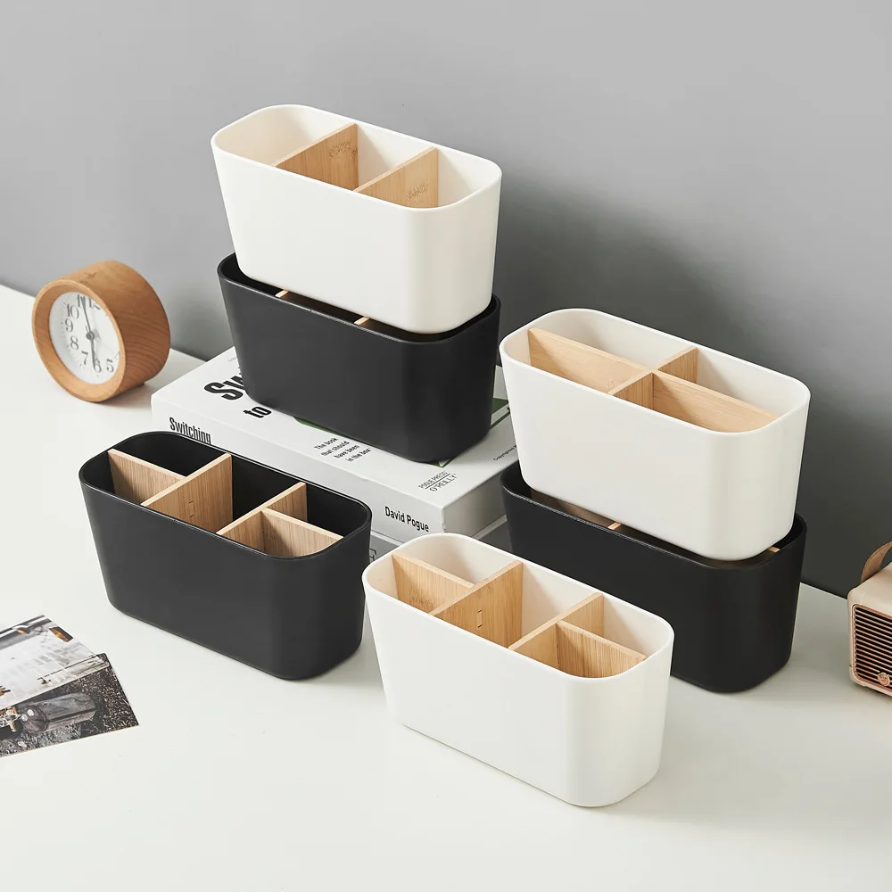 

3/4/5 Compartment Bamboo Desktop Storage Box Toothbrush Razor Makeup Brush Holder Organizer Storage Basket Pen Holder