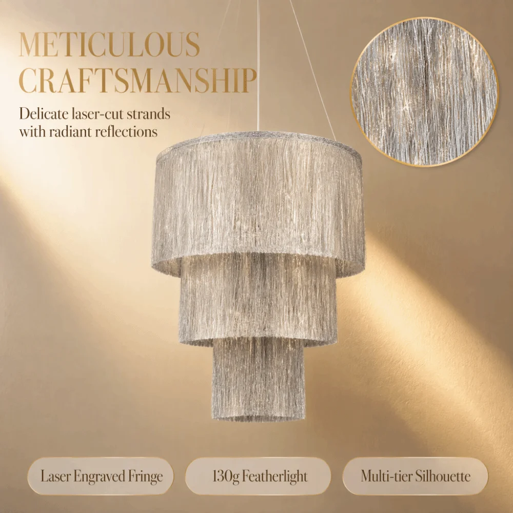 3-Tier Hanging Ornaments Gold Hand Woven Lampshade Pendant Laser Raindrop Nordic Style Tassel Ornament Holiday Decor