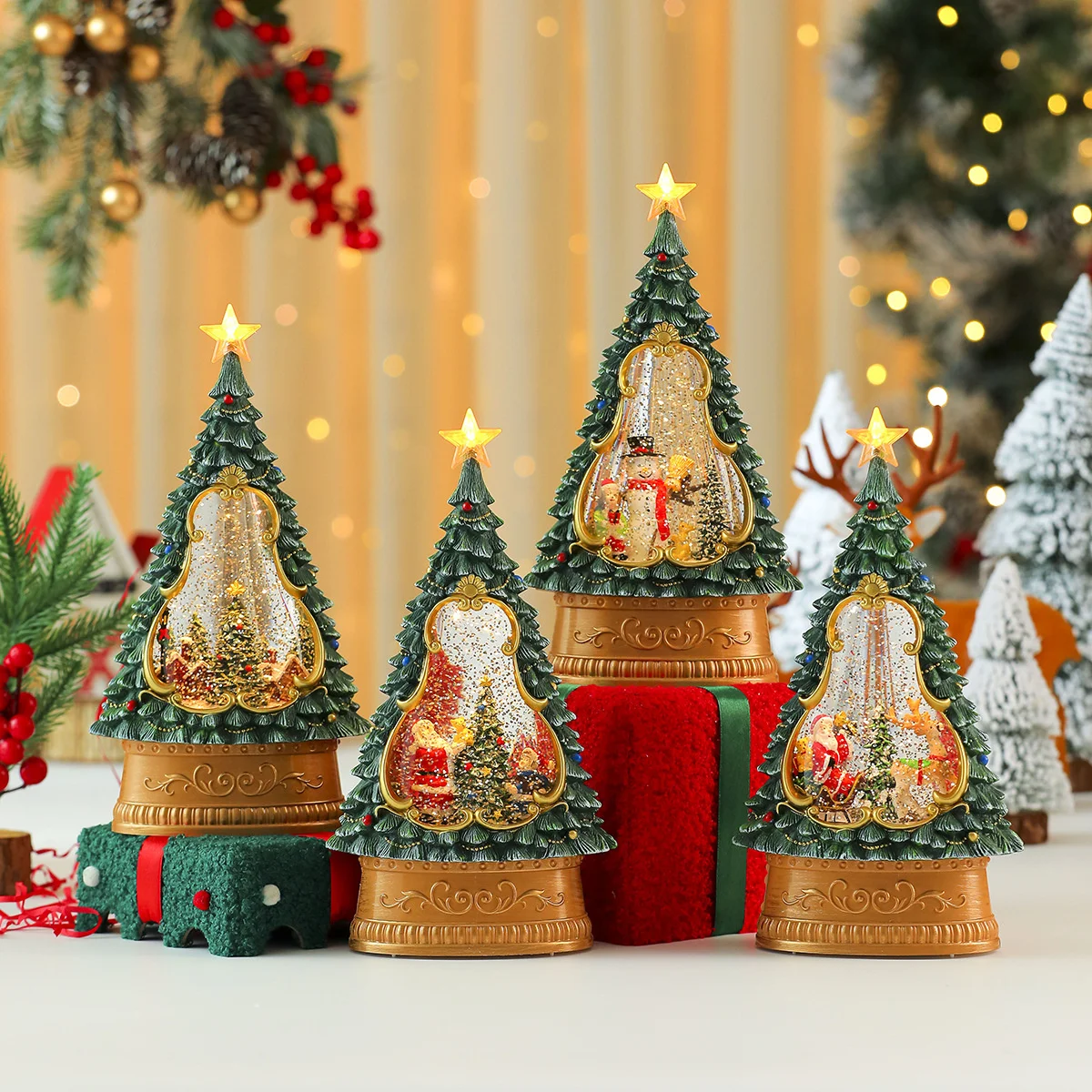 New Creativity Christmas Tree Decoration Shine Snowfall Music Box Living Room Display Window Festive Atmosphere Desktop Ornament