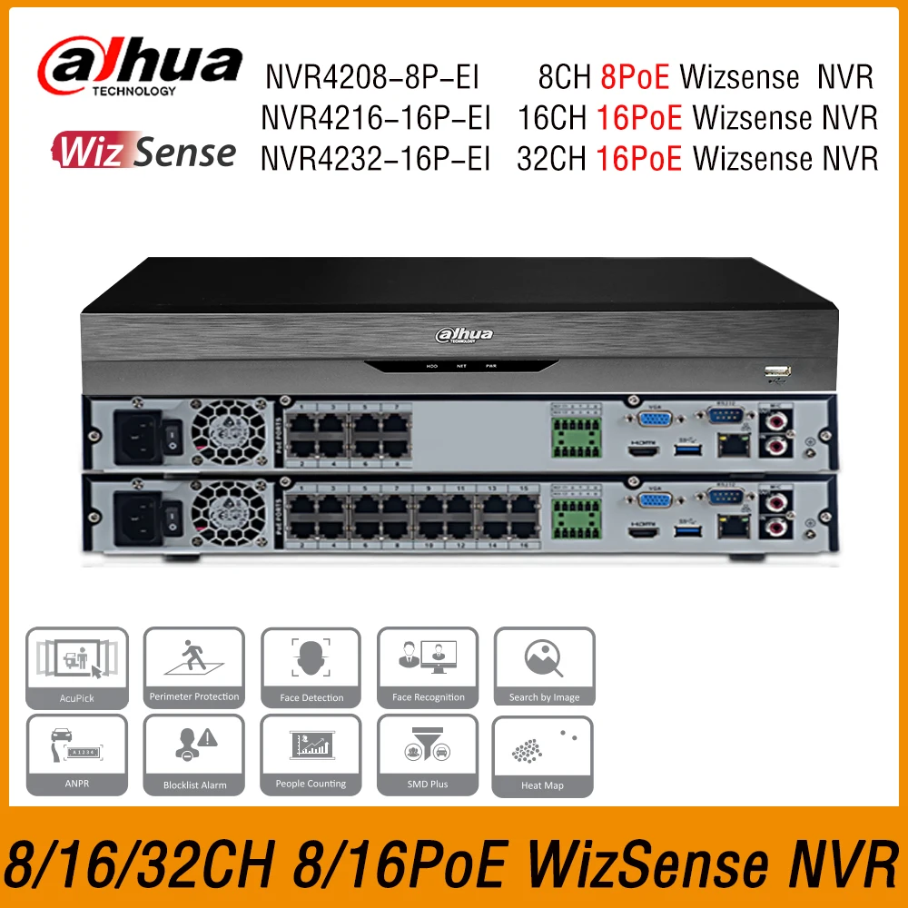 Dahua NVR4208-8P-EI NVR4216-16P-EI NVR4232-16P-EI 8/16/32CH PoE WizSense Network Video Recorder Face Detection AI Camera System