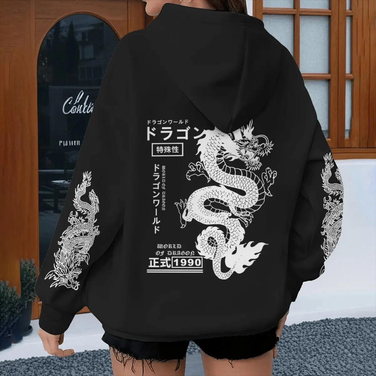 Harajuku Dragon Printed Hoodies for Men Women, Casual Japanese-style Sporty Spring Autumn Hoody, Vintage Unisex Hooded