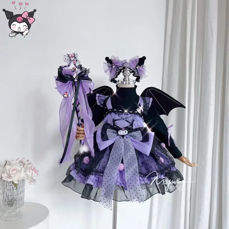 

Платье Лолиты для девочек Kuromi, детское винтажное кружевное праздничное платье, юбка-пачка с рюшами, праздничный костюм принцессы, подарок на Хэллоуин