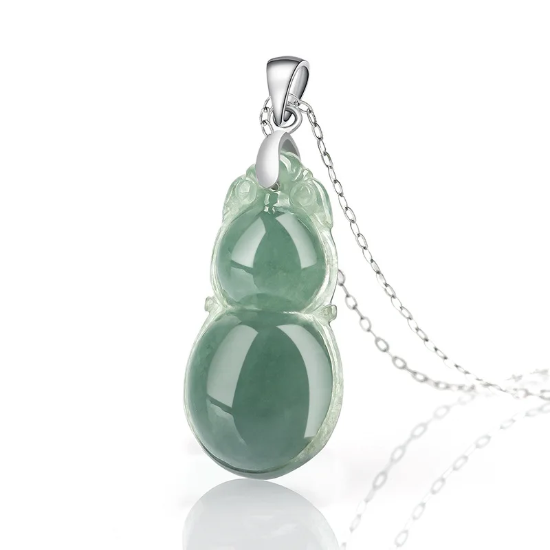 

Natural Myanmar A Jadeite Pendant S925 Silver Ice Green Gourd Necklace for Women.