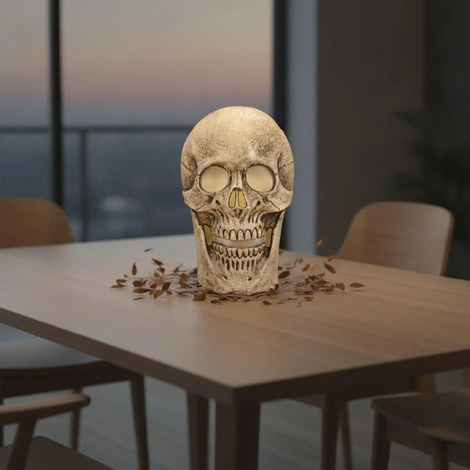 Sound Activated Skull Decoration Light Up Lamp for Halloween Party Table Eerie Cranium Plastic Prop - view 2