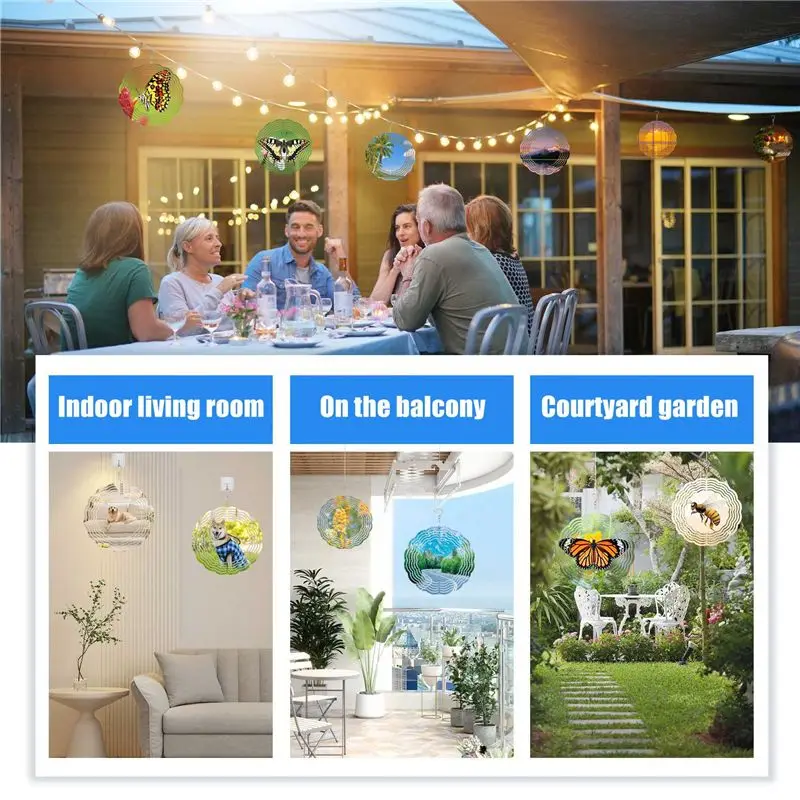 B84B 18 Pack 8 Inch Sublimation Wind Spinner Blanks, 3D Aluminum Hanging Wind Spinners for Indoor Outdoor Garden Decor DIY