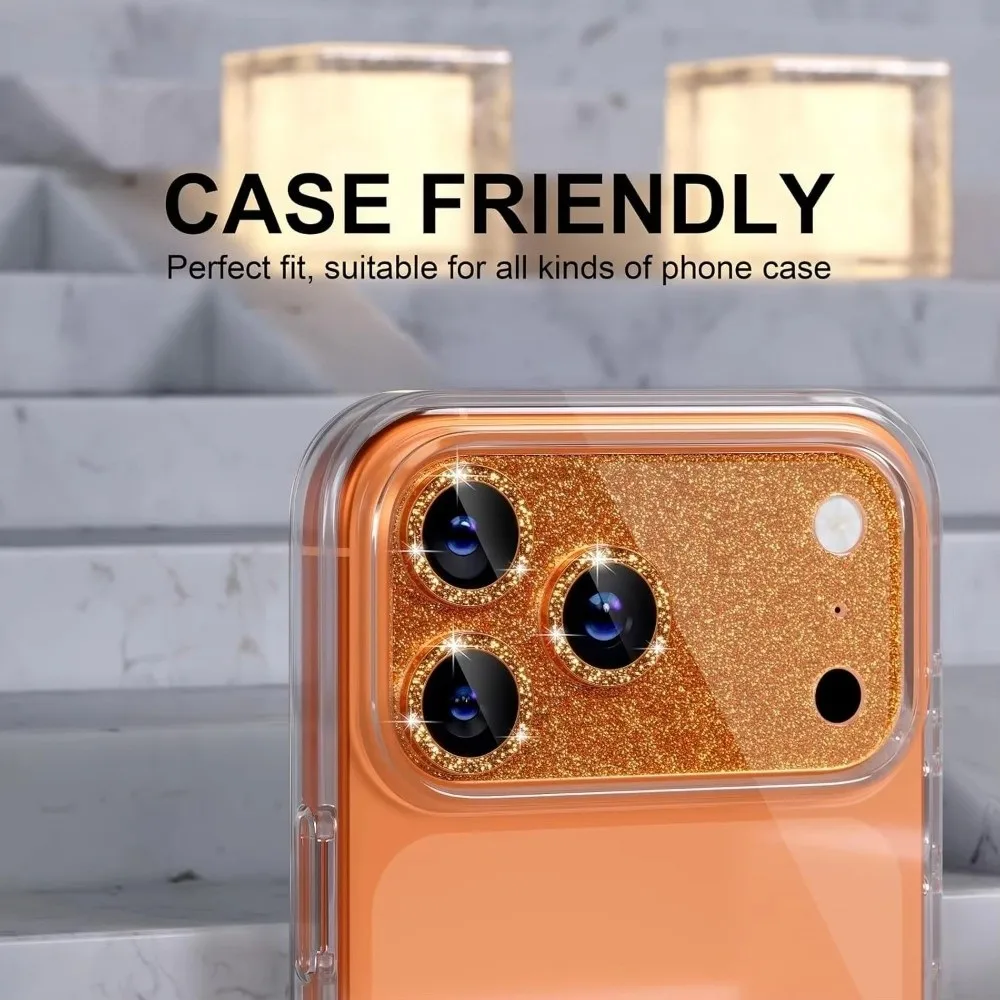 بلينغ كامل بريق عدسة حامي المعادن الزجاج المقسى غطاء كامل غطاء عدسة الكاميرا المضادة للخدش آيفون 17Pro/17 برو ماكس