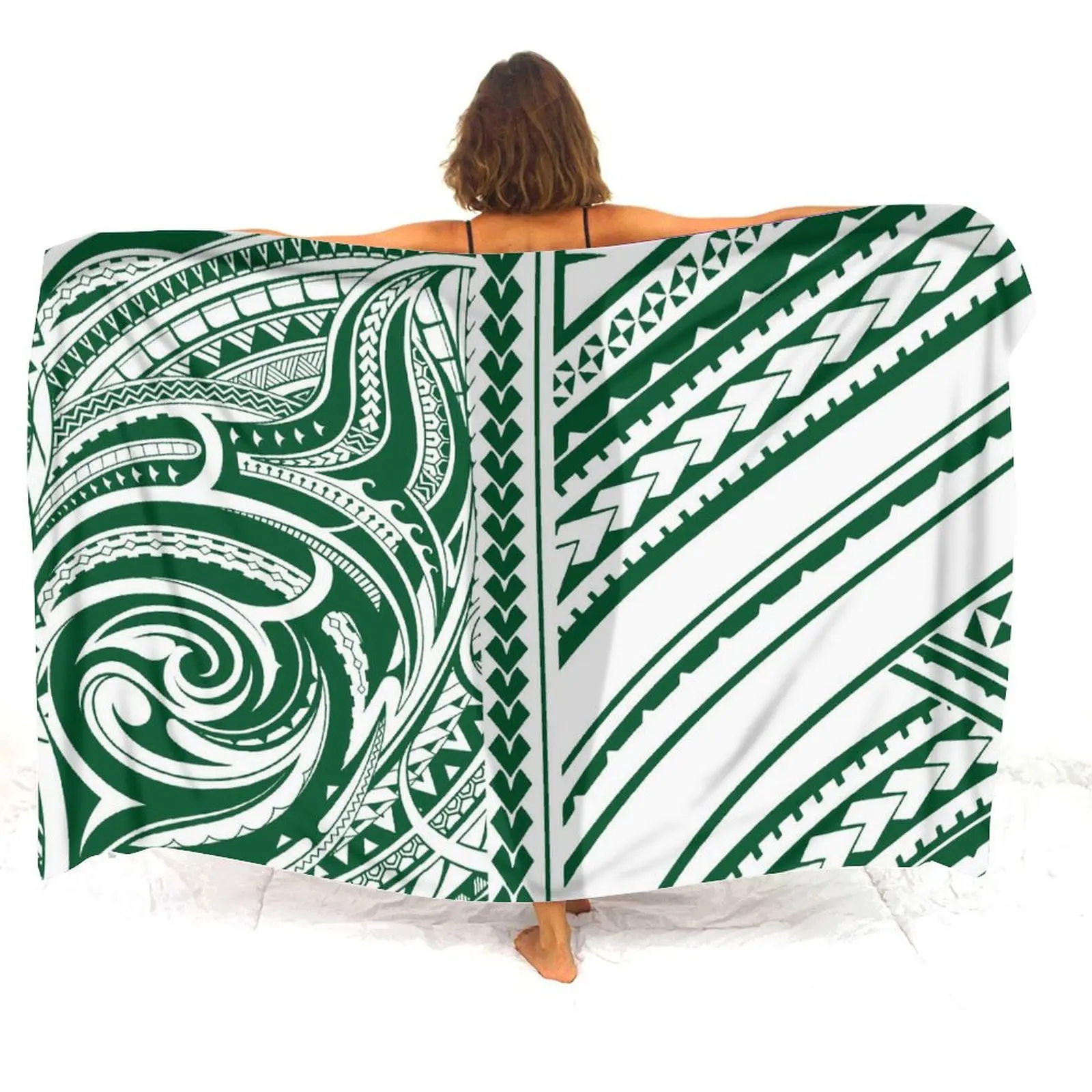 Design impresso envoltório macio confortável férias tecido saia polinésia sarong feminino praia sarong personalizado artístico impresso xale