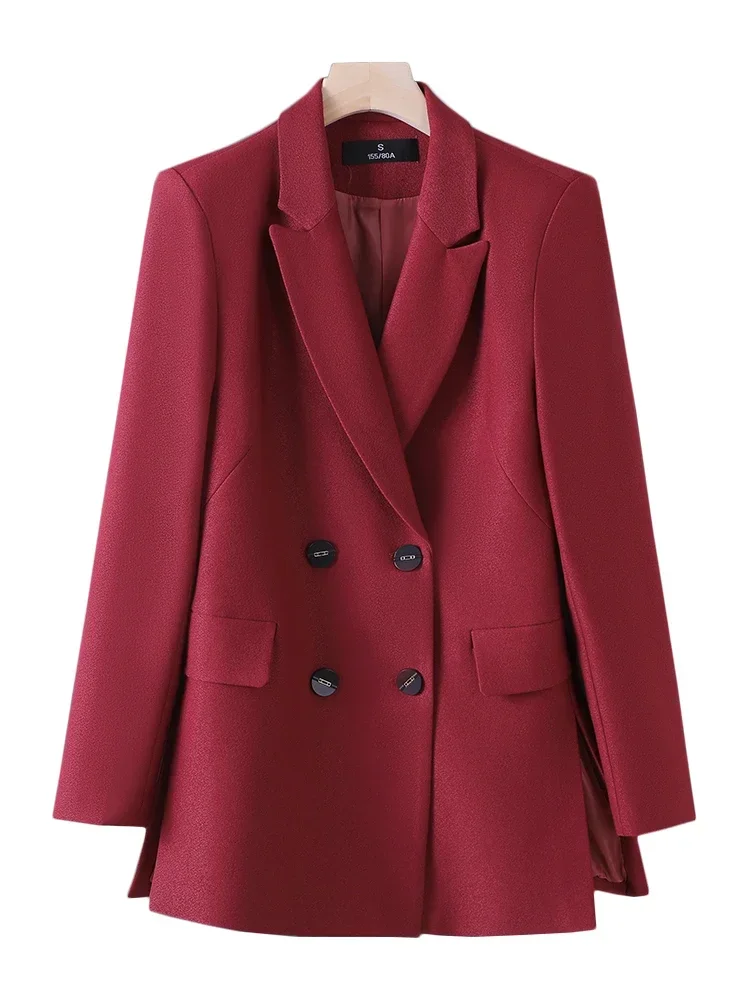 Blazer à double boutonnage à manches longues pour femmes, veste formelle pour femmes, vêtements de travail solides, gris, rouge, bleu, marron, noir