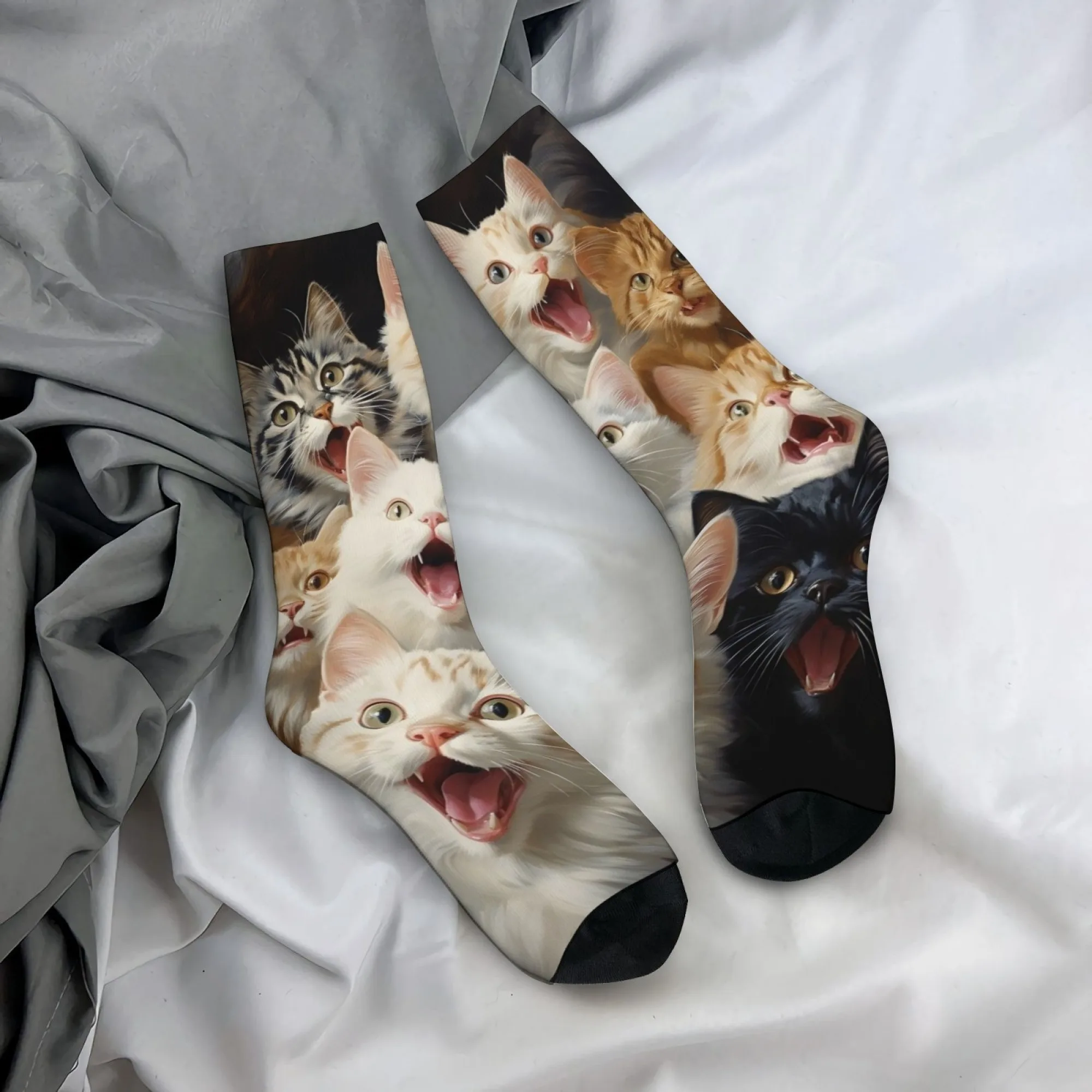 

Мужские носки в стиле Харадзюку с принтом кота в стиле ретро, новый уличный стиль, тема домашнего животного, повседневные носки, дышащие, нескользящие, носки для экипажа, подарки для вечеринок