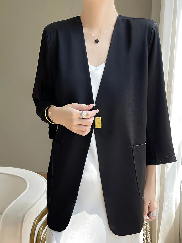 Abito in raso di acetato di lusso di fascia alta Jaet da donna coreano Sle Design unico Versatile professionale lungo Sve Busin Top