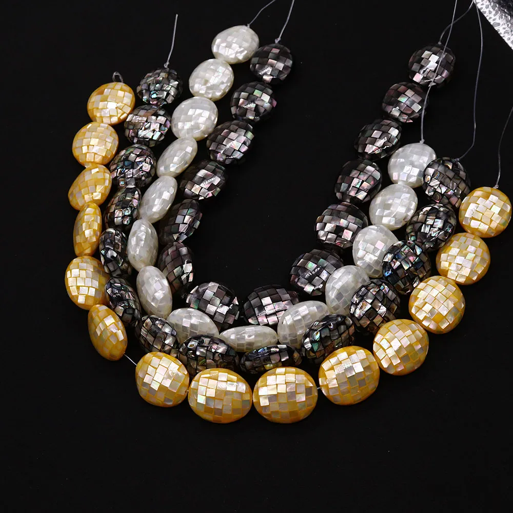 

Mosaic Splicing Shell Irregular Oval Beads Natural Seawater Shell Straight Holes Loose Bead Necklace Bracelet Accessory 1pc/pack