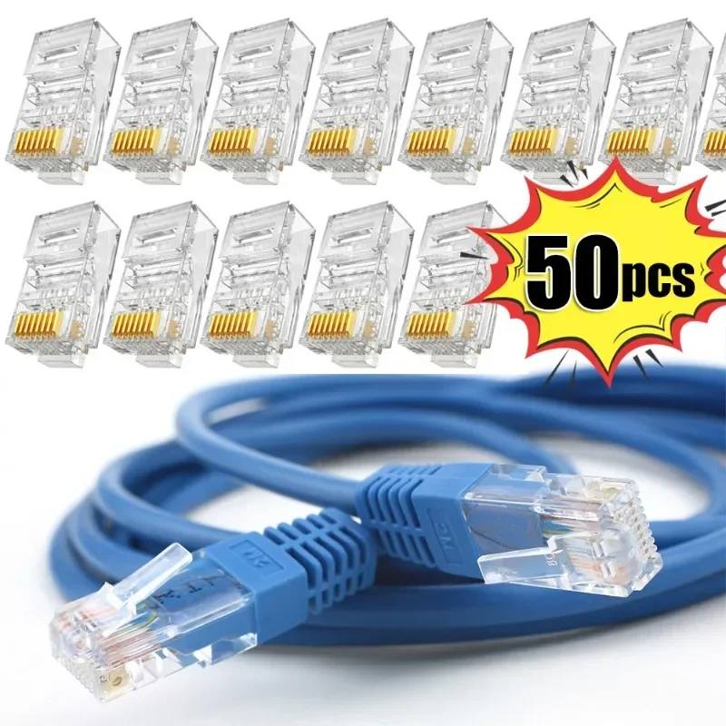 1-50pcs CAT6 CAT5E RJ45 Uiteinden Ethernet Kabel Crimp Connectors UTP Netwerk Plug Crystal Heads voor PC zonder Pass Through Hole