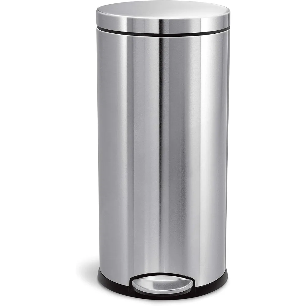 

30 Liter / 8 Gallon Round Step Trash Can, Brushed Stainless Steel