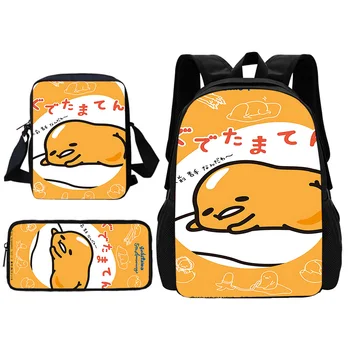 Sanrio Gudetama Lazy Egg School Backpack com Shoulder Bag, Lápis Bags, melhor presente para meninos e meninas