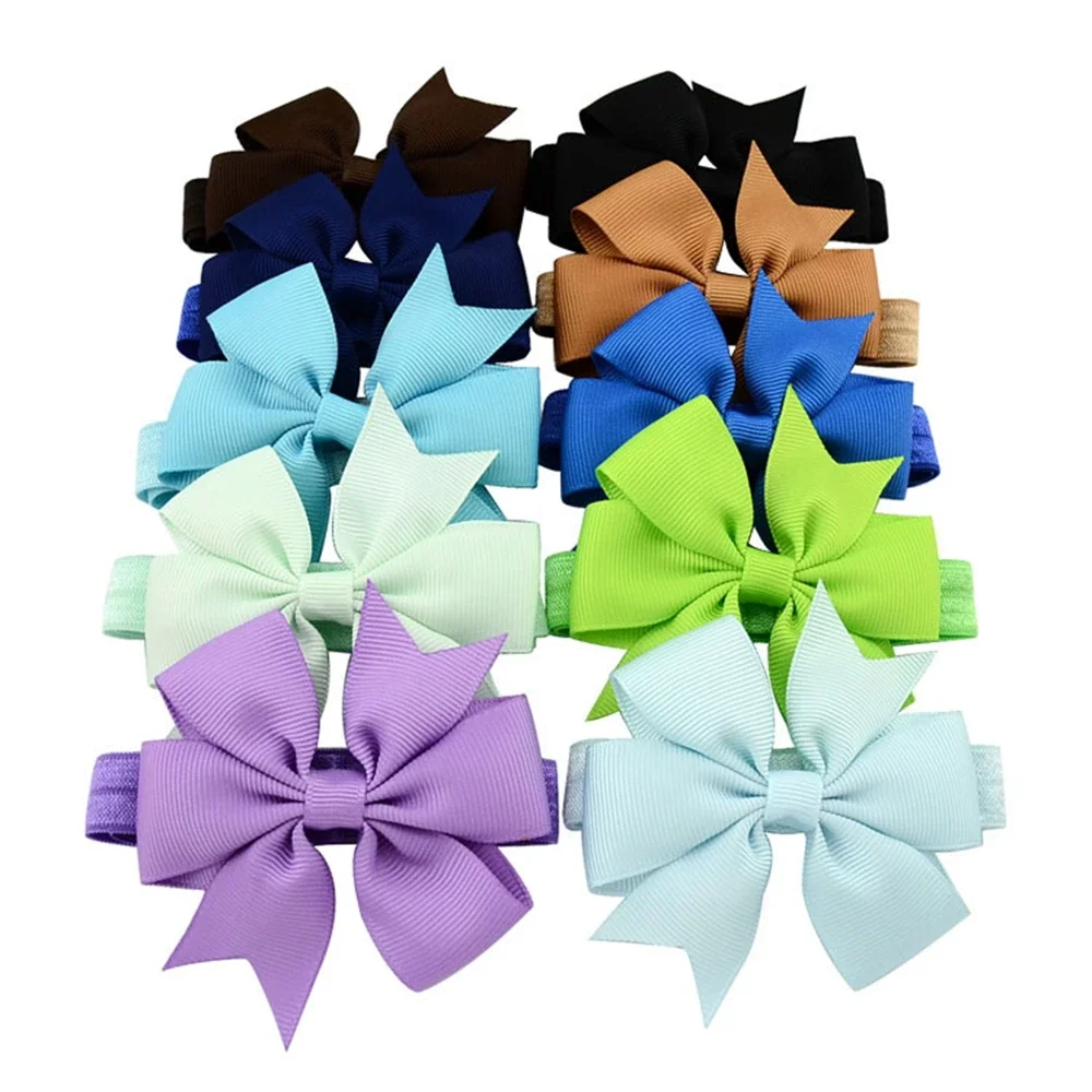 10pcs/lot Baby Girls Grosgrain Ribbon Hair Bows Headbands 3.2\