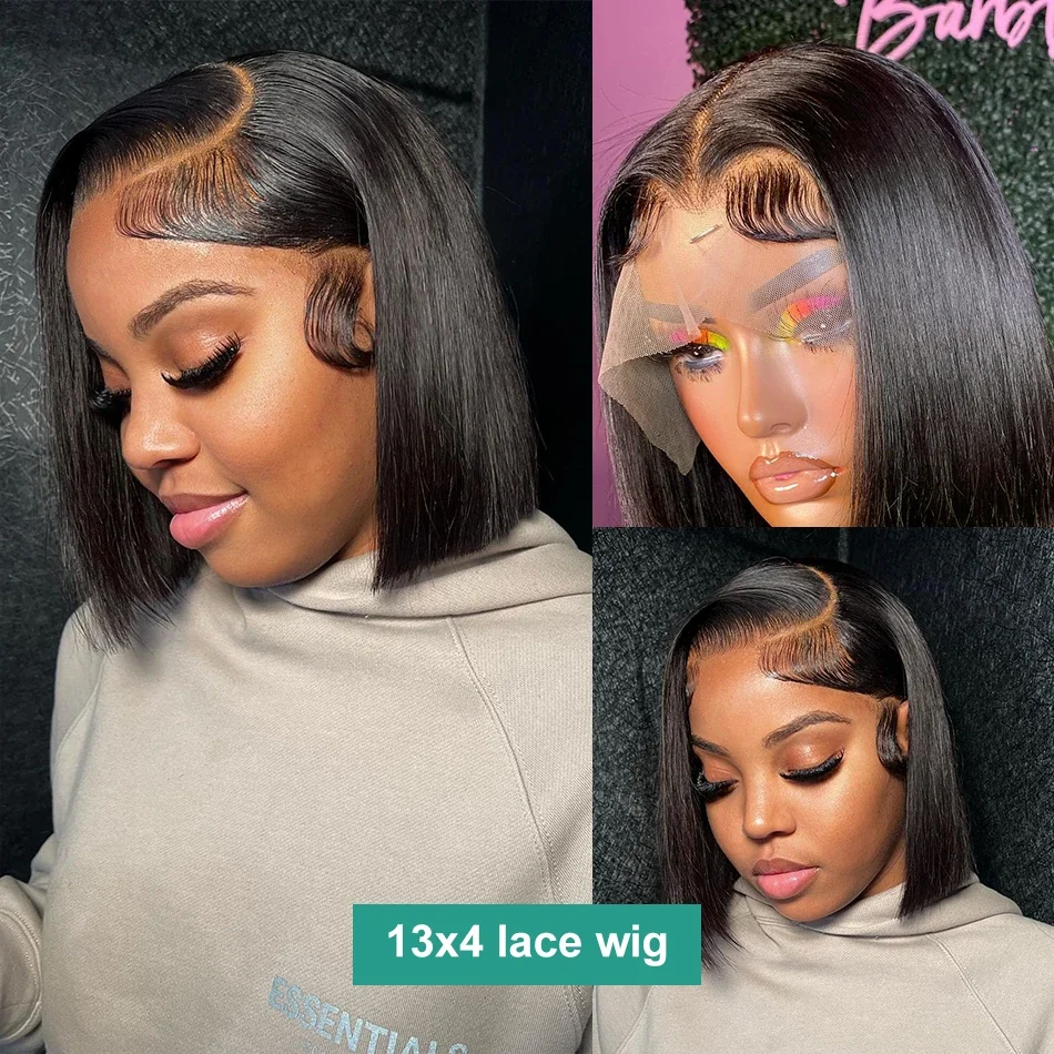 Ready To Wear Bob 220% Glueless Wig Human Hair 13x4 Bob Lace Frontal Wig Short Bob Wig Bone Straight Human Hair Wig Pre Plucked