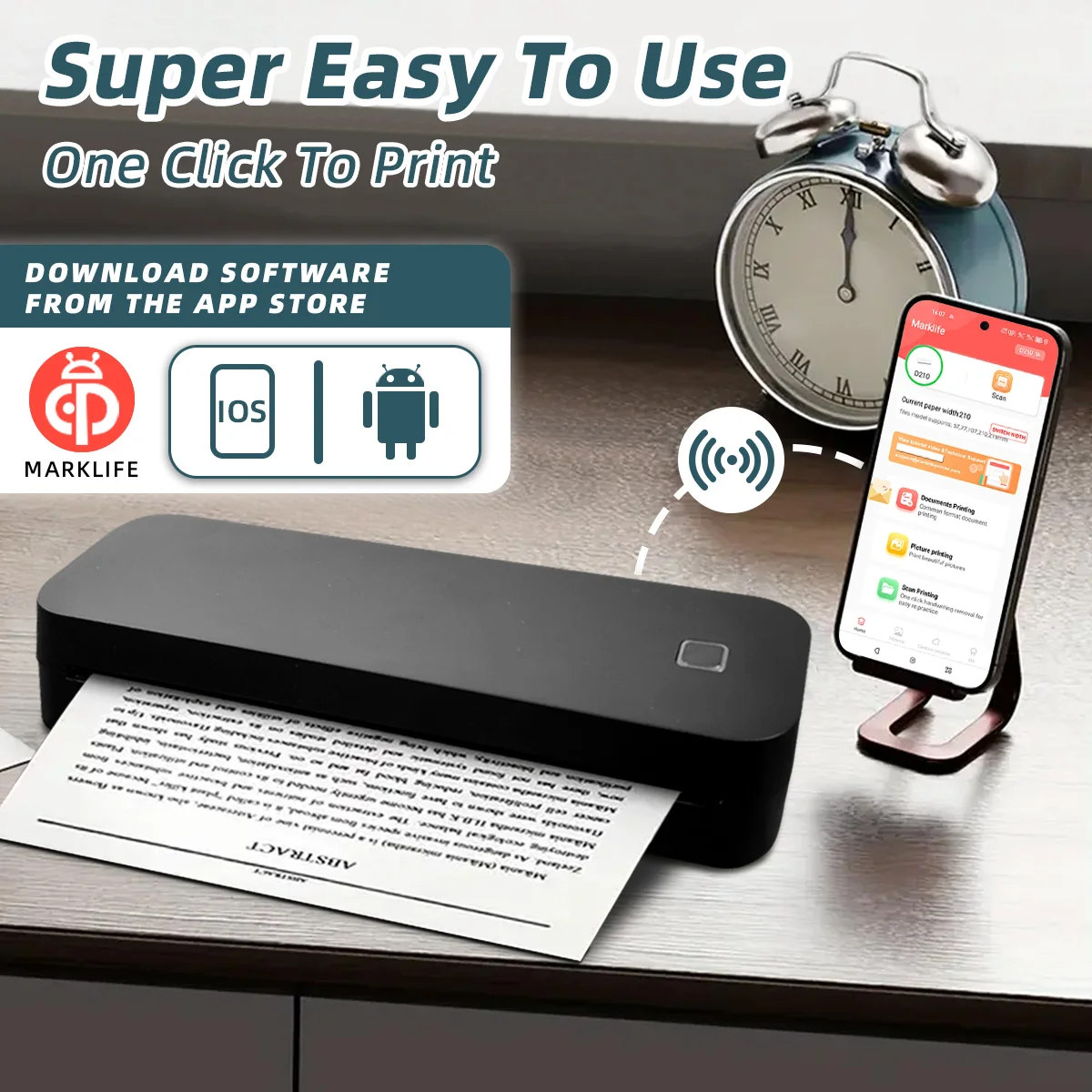 Printer Termal Mini Pembuat A4 Nirkabel Portabel Bluetooth dengan Kotak Kertas untuk Penggunaan Rumah Kantor Cetak Gambar PDF Dunia Seluler