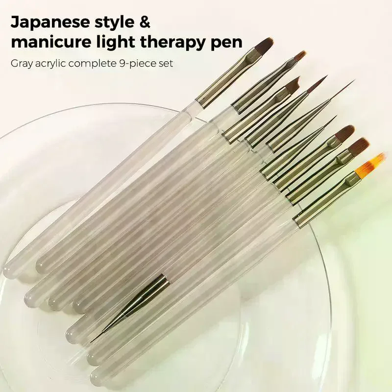 9Pcs Acrylic Manicure Brush Pen Kit Multi Functional Heads Non-slip Comfort Grip for Travel Emergency Nail Repair