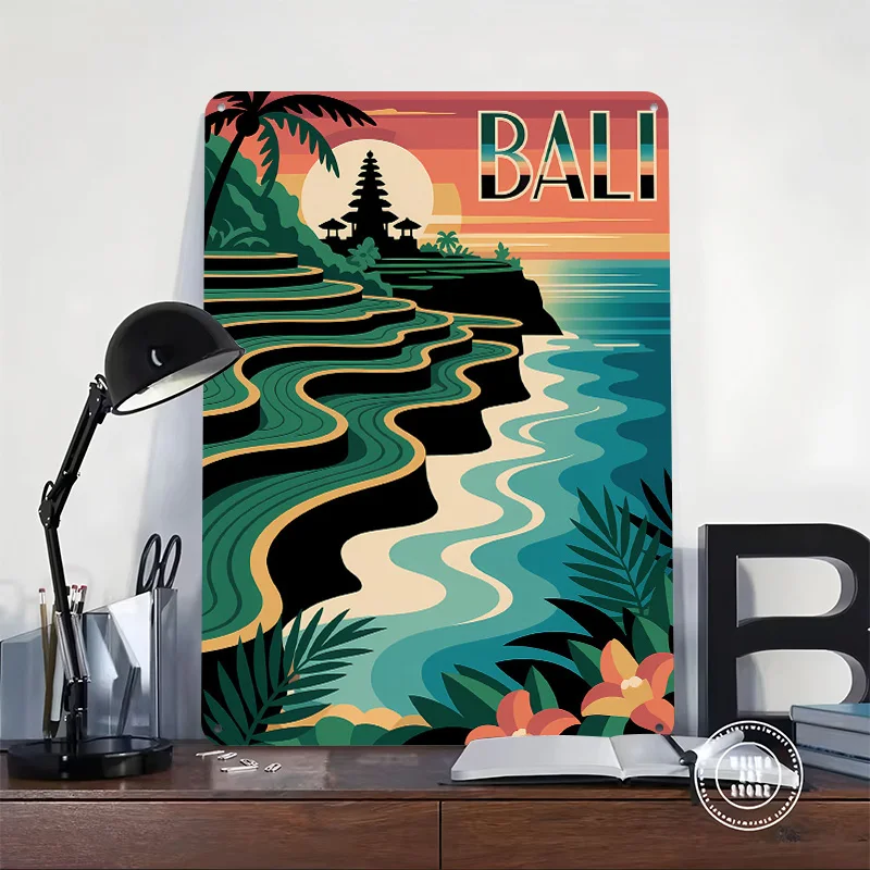 Bali Travel With Rice Terraces Metal Poster Perfect Gift for Fans Lovers Customized Wall Art Metal Sign for Garage Accessories