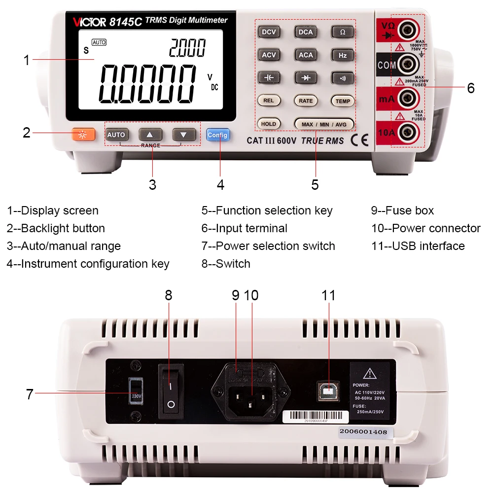 Digital Multimeter 22000 Counts AC/DC Hz Professional Tester Backlight Large Clear Screen Desktop Volt Amp Ohm Multimetro Tools