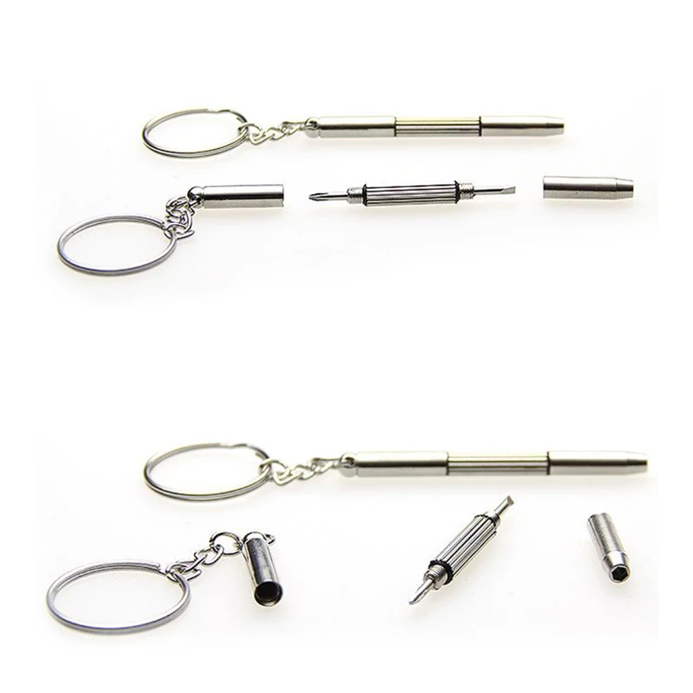 Nutdrivers Eyeglass Screwdriver Repair Tool Stainless Steel Star Nut 3in1 Cross Glasses Screwdriver Keyring Keychain Phone Watch