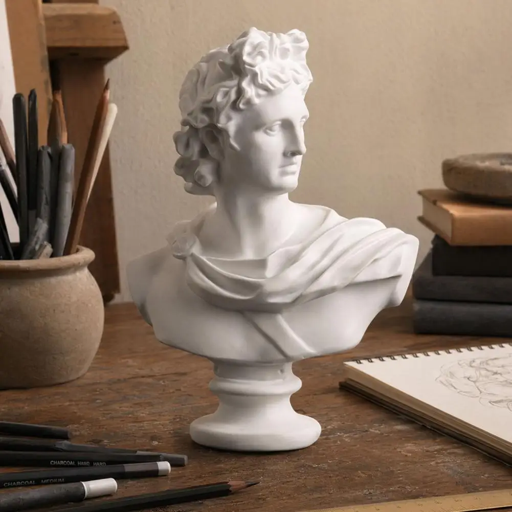 Classic Greek Bust Statue Resin Sculpture David Apollo Figurines for Art Studio Drawing Practice Desktop Decor Home Ornaments