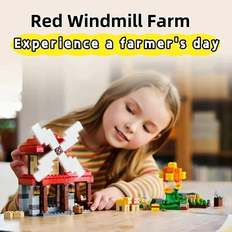 

462 pieces of windmill farm building model DIY building blocks MOC Pixel world mini character toys children DIY children's gifts