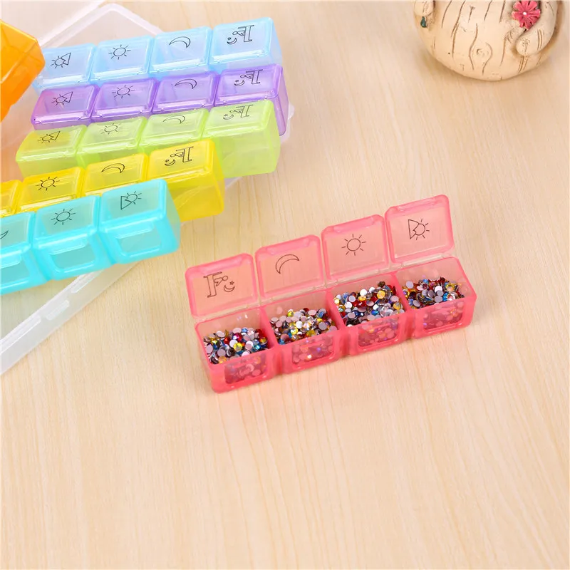 1PCS 4 Row 28 Squares Pillbox Storage Box for Pills Portable Weekly 7 Days Medication Case Pill Container Organizer Plastic Box