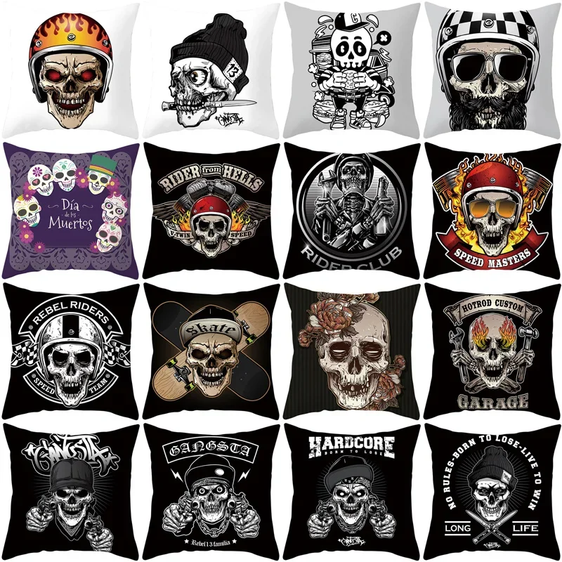 

Skull Printing Decorative Pillowcase Black and White Skull Pillow Case Polyester Skull Pattern Pillow Cover kussensloop