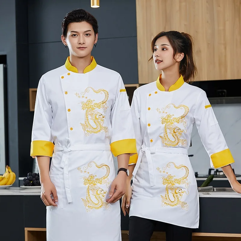 Waterproof and Oil-Proof Chinese Dragon Chef Overalls Long Sleeve Autumn and Winter Clothes Catering Restaurant Hotel Kitchen Ba