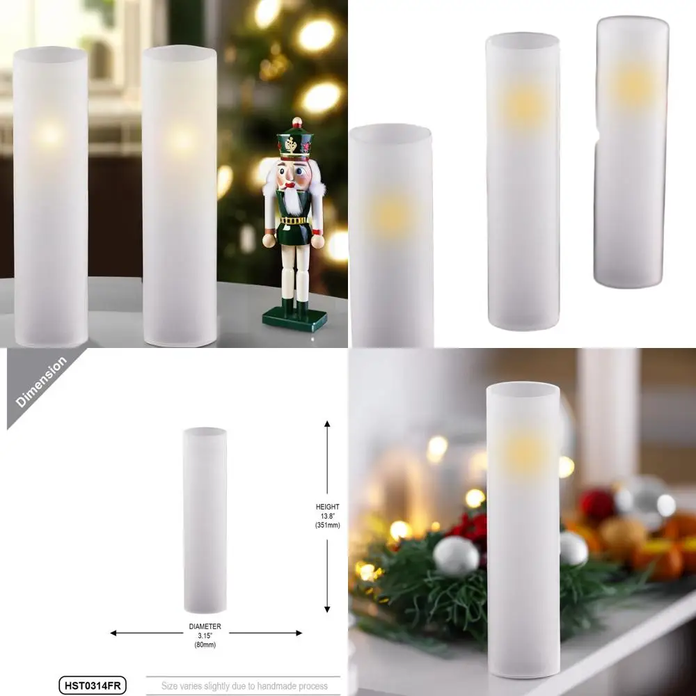 

6-Piece Set Rosted Glass Candle Holders, 3 Wide x 14 Tall, with Chimney Tube Shade