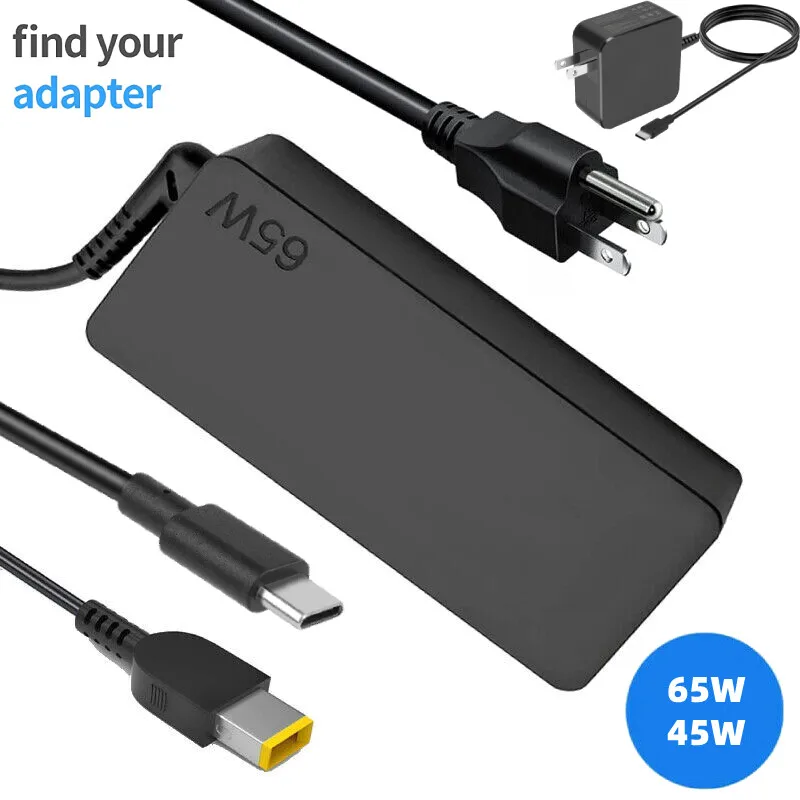 

USB-C Square Charger Laptop AC Adapter for Lenovo + Power Cord 45W 20V 2.25A