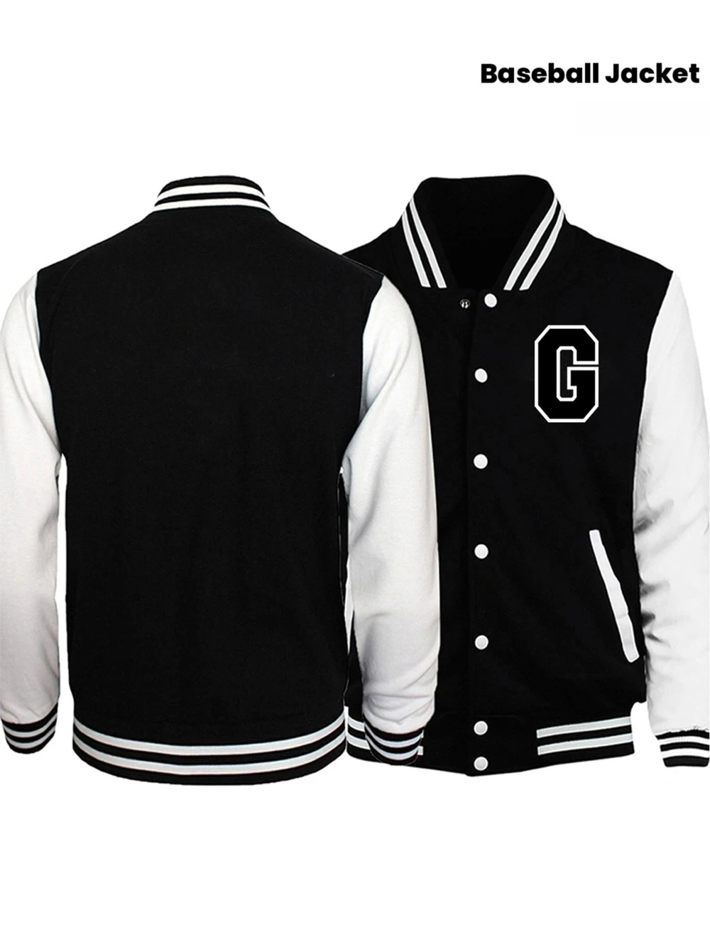 

Classic black and white letter logo print jacket, unisex baseball jacket, unisex outerwear top. jackets for men