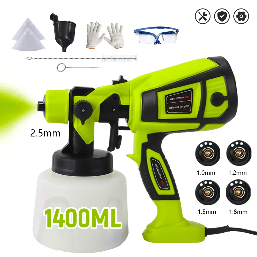 850W Electric Spray Gun, Cordless HVLP Paint Sprayer, 1400ML, 5 Nozzles, For Auto Furniture Steel Coating Airbrush (No Battery)