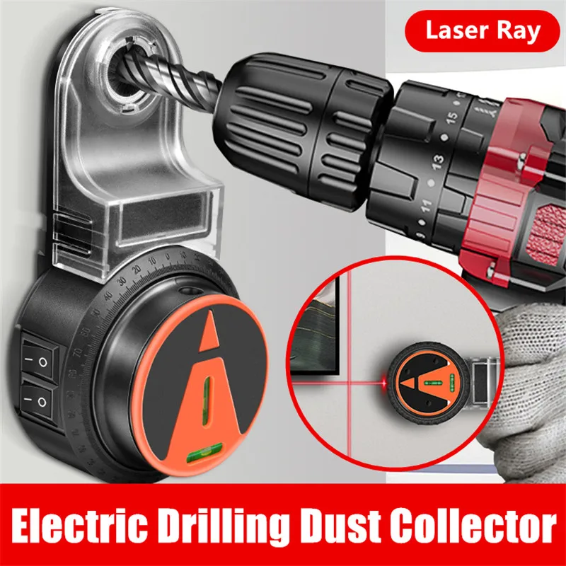 Electric Drilling Dust Collector 360° Laser Level 2 In 1 Wall Suction Cleaning Tools Vacuum Drill Dust Collector Detachable Dust