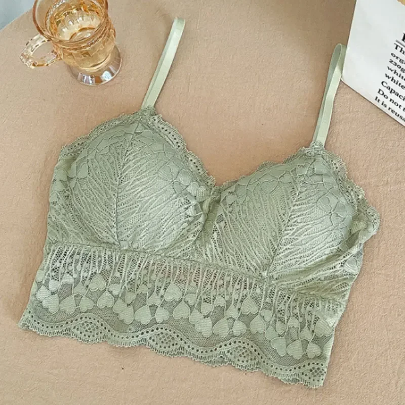 Solid Color Top Lace Transparent Bralette Women Sexy Hollow Out Wire Free Bra Summer Thin Breathable Mesh Push Up Bras