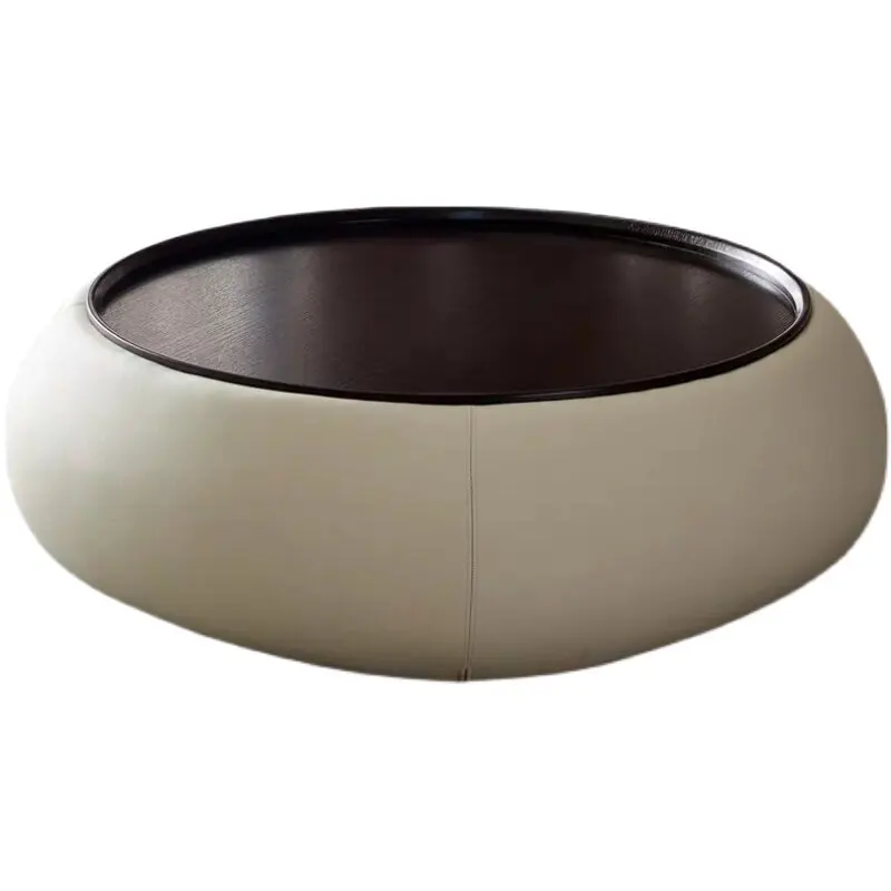 

Coffee table round storage living room small apartment combination solid wood leather storage coffee table